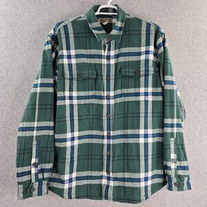 Duluth Trading Shirt Jacket Mens XL Tall Green Plaid Flapjack Flannel Lined